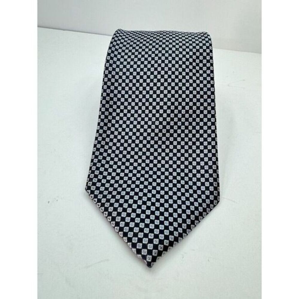 Brooks Basics Silk Men's Tie Blue Necktie Squares Pure Silk Made in USA 59"